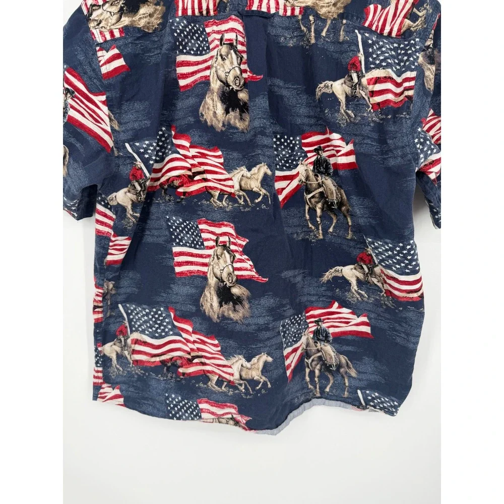 Bit & Bridle Mens‎ Button Down Shirt Large Americana Patriotic Vintage Western